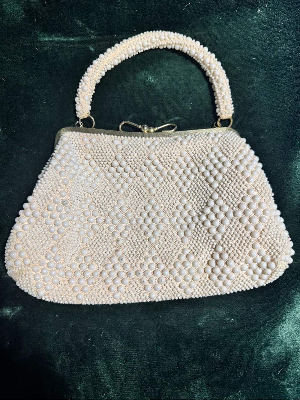 Beaded Pearl-Effect Ivory Evening Bag with Top Handle